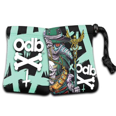 Two pouches with a graphic design and 'odb' branding on a white background