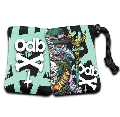 Two pouches with a graphic design and 'odb' branding on a white background